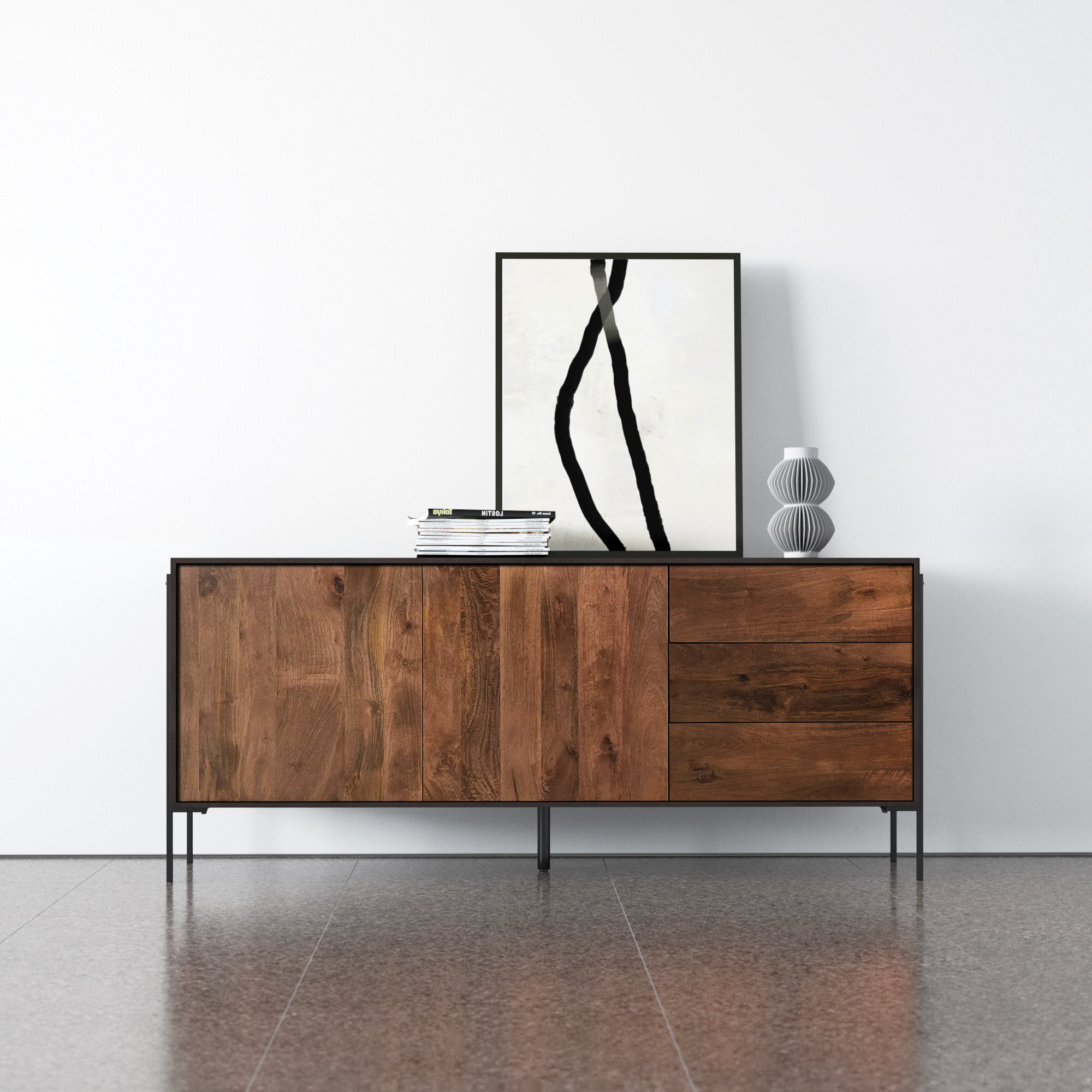 Demeter 66'' Sideboard, Black/Light Brown