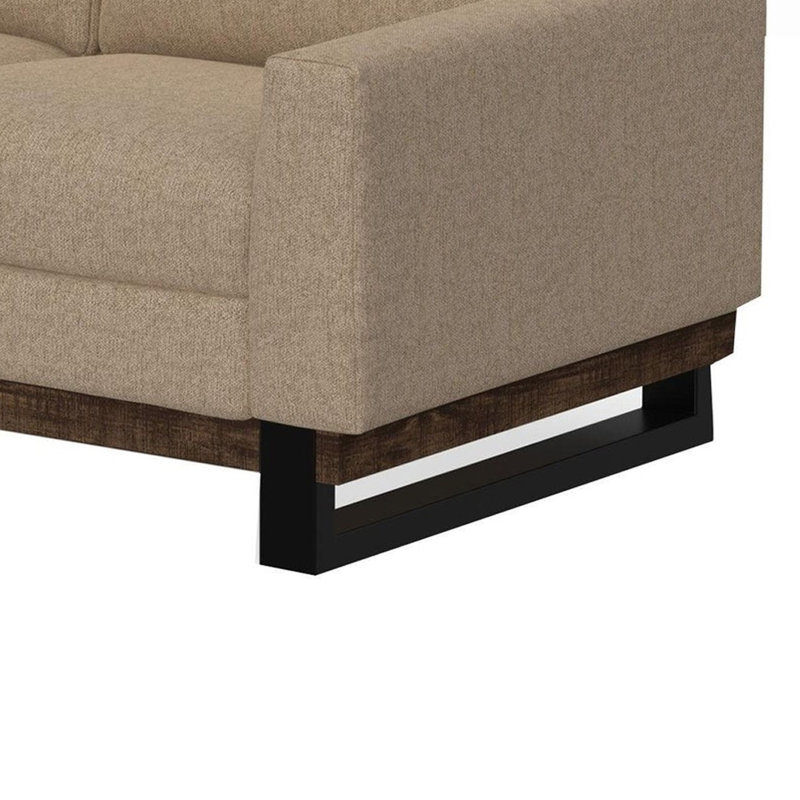 Canapé Dome avec 2 coussins décoratifs, bois massif, 37.75" H x 63" W x 35" D, Camel Brown