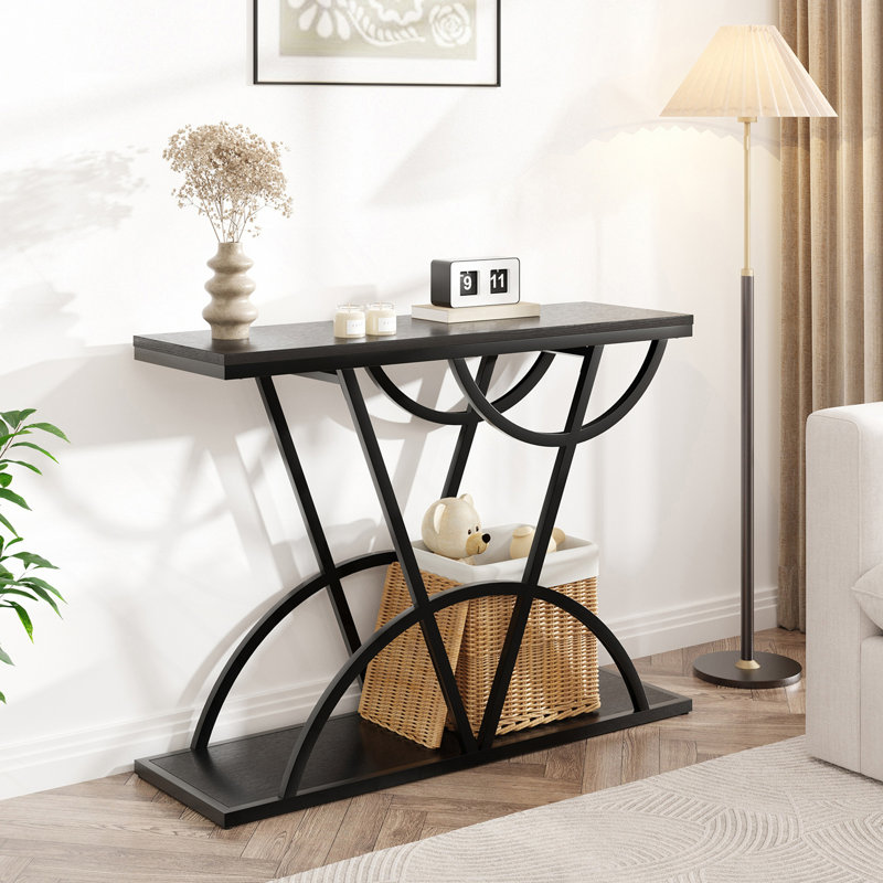 Console, table d'entrée industrielle avec tablette de rangement, Noir
