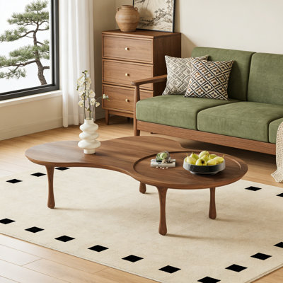 53.35" Cloud Shape Coffee Table Solid Wood Modern Coffee Table Large Coffee Table Walnut Solid Wood Coffee Table for Living Room