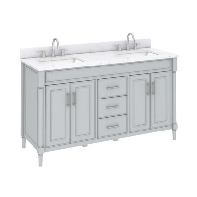 Meuble-lavabo double autoportant 61 po avec plateau en pierre reconstituée Guider