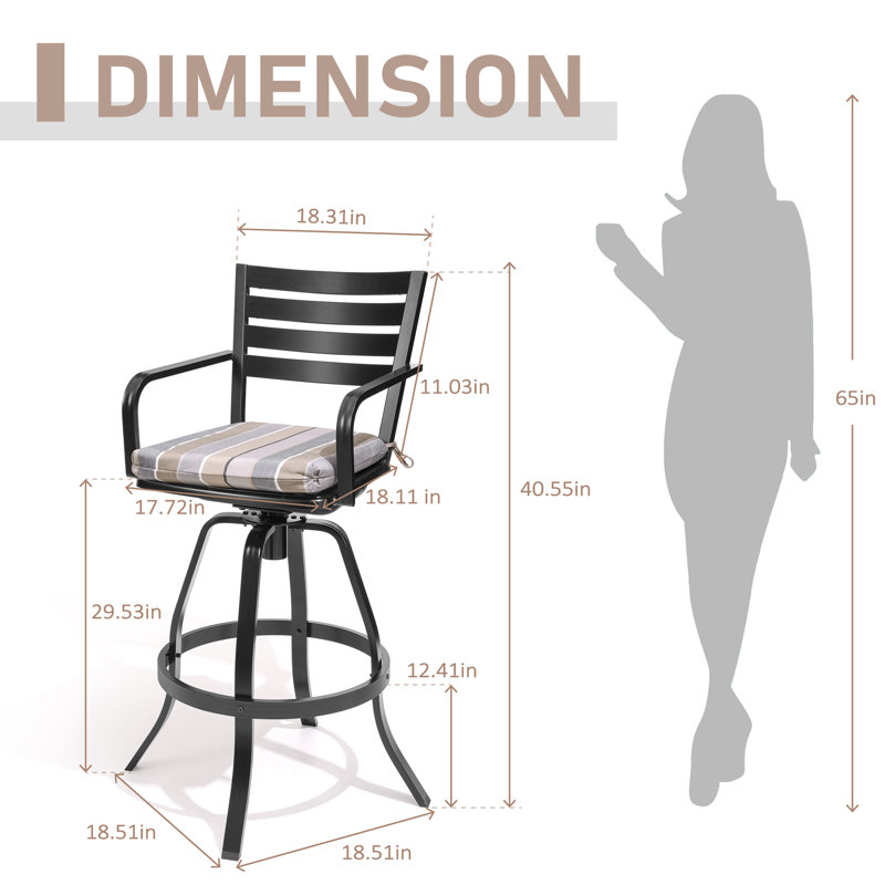 Shamara 29'' Swivel Aluminum Outdoor Bar Stool with Removable Sunbrella Cushion (Set of 4), White/Gray/Brown
