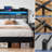Easy Assembly Queen Size Bed Frame With Led Light &charging Station, Metal Platform Bed With 2-tier Shelves & Under Bed Storage, Upholstered Headboard&footboard, Noise Free, Black + Gray-579301615