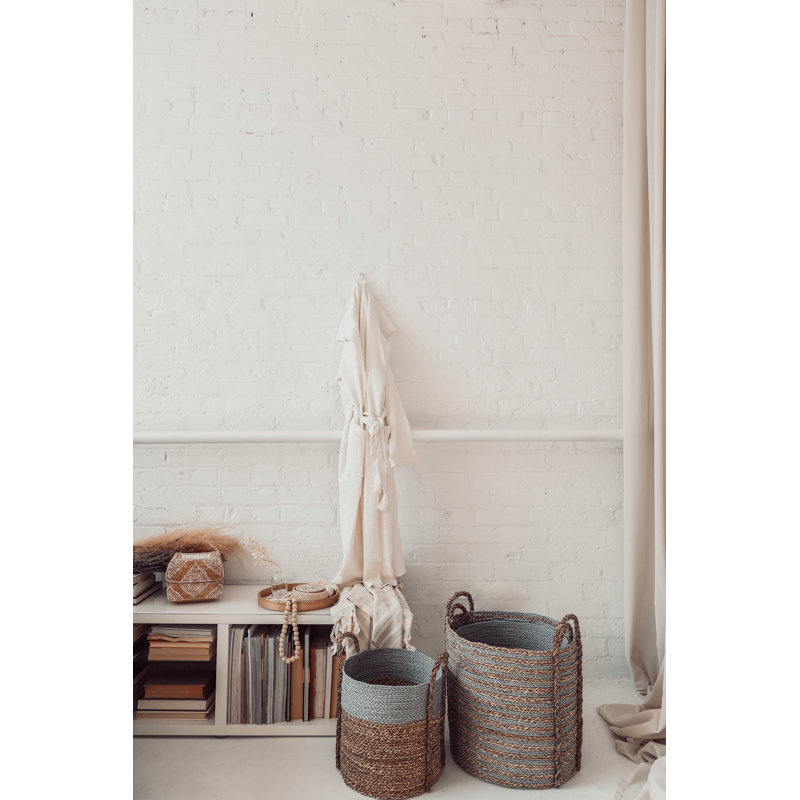 Ensemble de paniers 3 pièces en ruppie maritime, Gris / brun