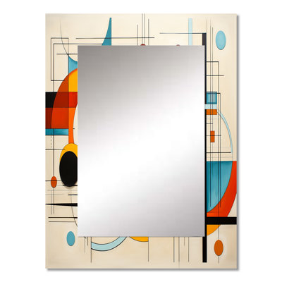 Orange Blue Mid Century Graphic Geometrics - Midcentury Modern Mirror, Mid-Century Modern Unique Wall Mirror, Printed Metal Art