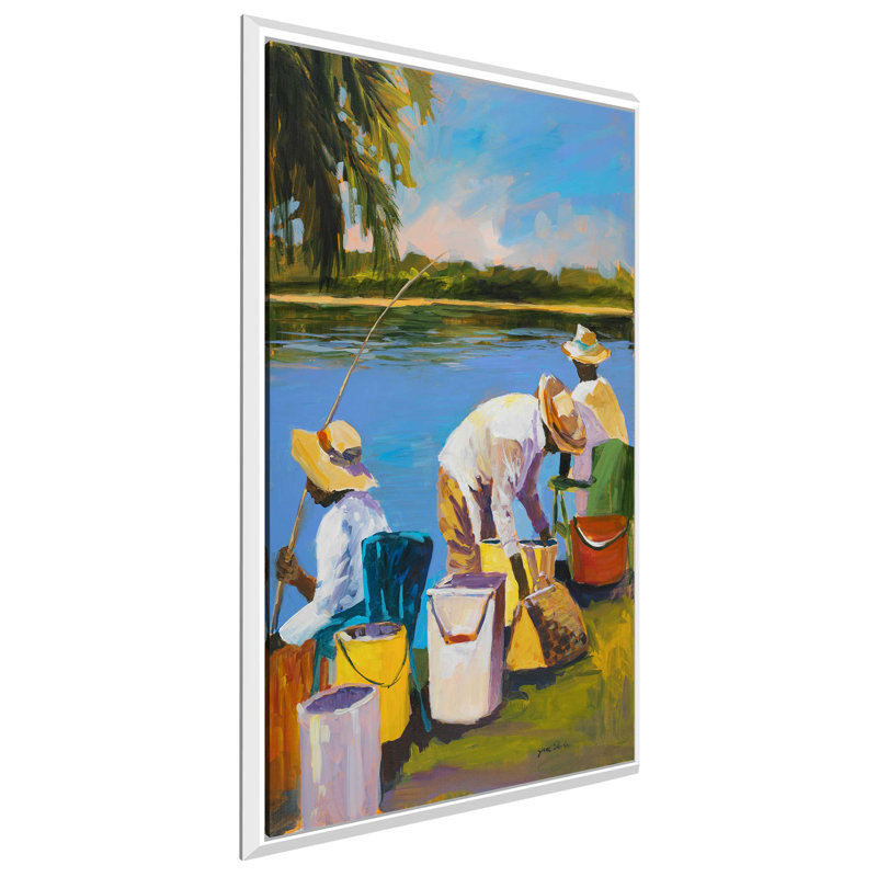 " Fishing I " by Jane Slivka, 63.5" H x 39.5" W x 2" D, White Floater Frame
