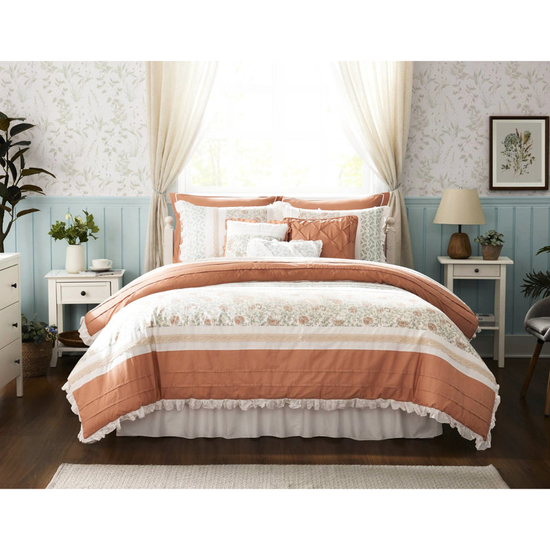 Édredon 9 pièces en coton Coral King - motif cachemire, bride, 2 taies décoratives, 3 coussins décoratifs Euro, literie de 9 chambres, imprimé,