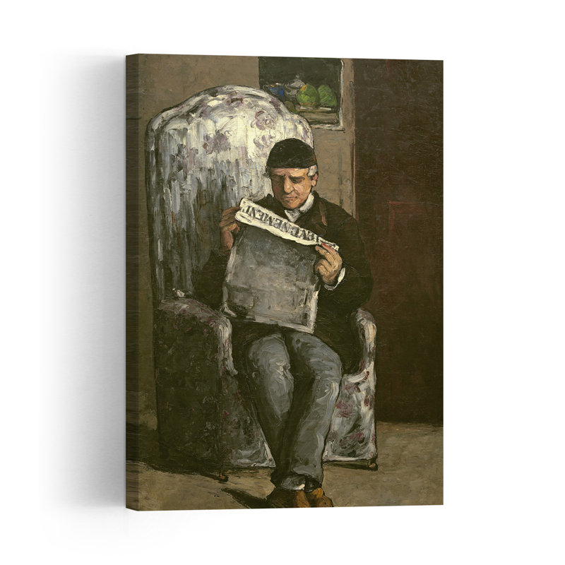 The Artists Father, Reading Lévénement, 1866 Impressionist Abstract Contemporary Portrait Wall Art Print by Paul Cezanne - Wrapped Canvas Print