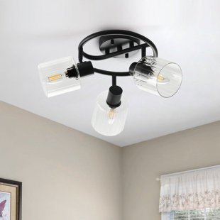 Plafonnier encastré 3 lumières E12 en métal noir avec abat-jour en verre transparent, à intensité variable, certifié ETL, conception moderne