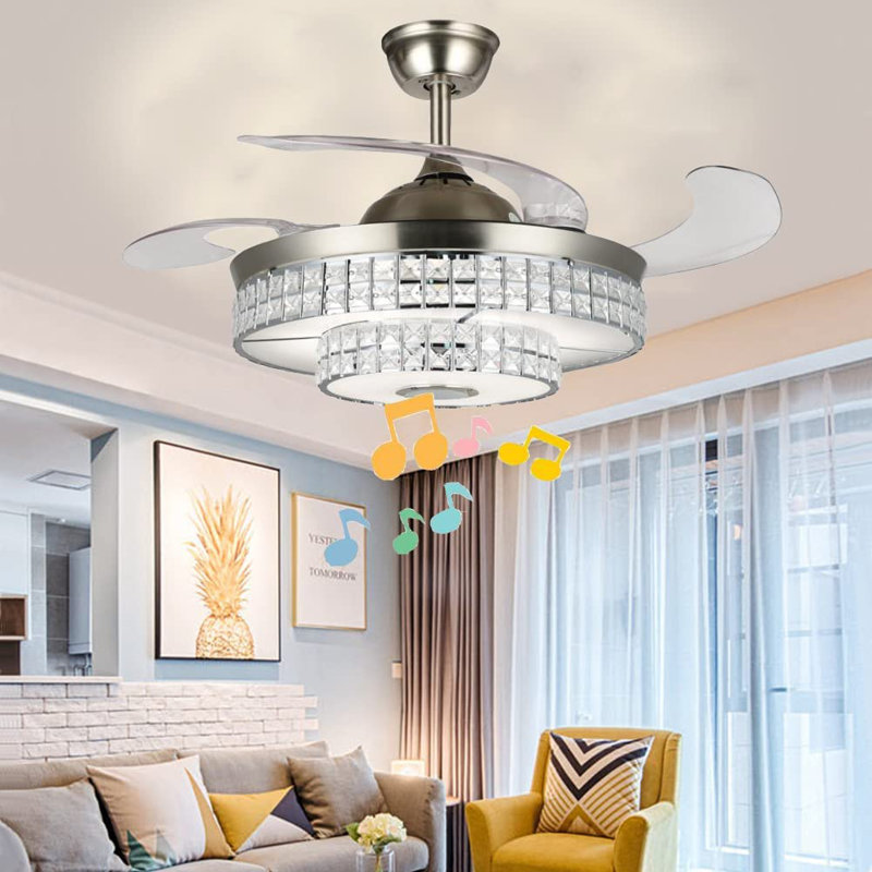 Ventilateur à DEL en cristal à 4 pales de 42 po à 4 pales avec télécommande et éclairage inclus
