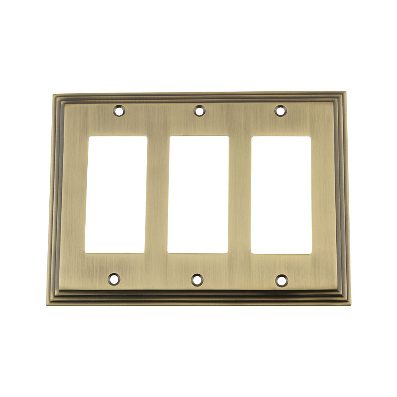 Deco 3-Gang Rocker Wall Plate, Antique Brass