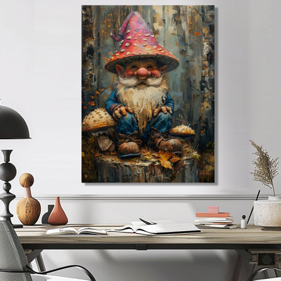 Red Blue Fungal Friend Gnome - Gnome Wall Art