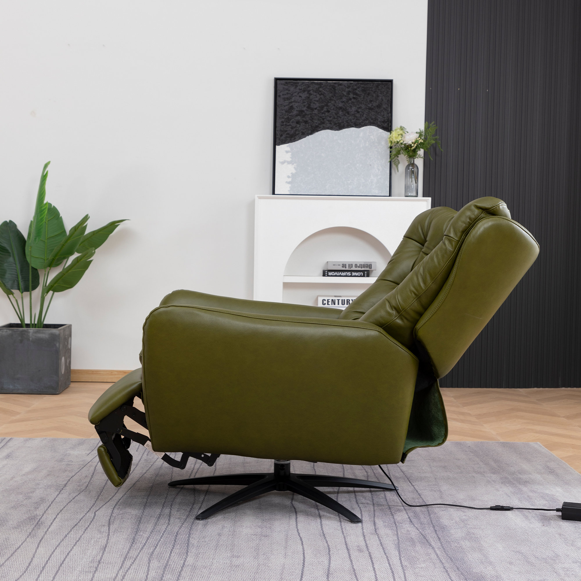 Harrington Swivel Wingback Recliner, Olive Green
