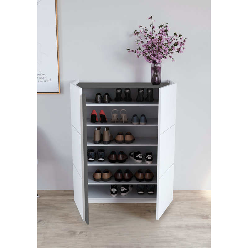 24 Pair Shoe Storage Cabinet, White/Graphite