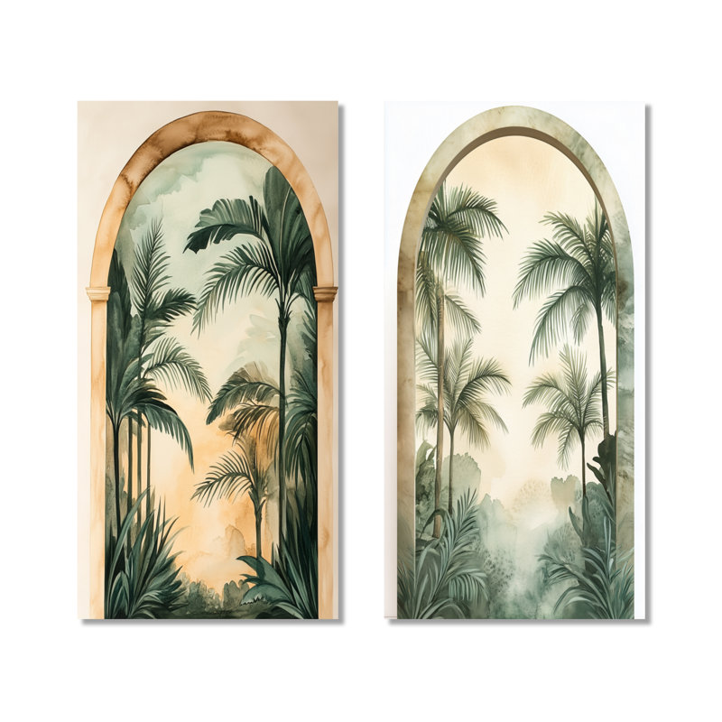 «Arch Tropical Horizon - Green Coastal», reproduction d'art murale en métal 2 pièces, 40" H x 40" W