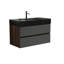 Meuble-lavabo de salle de bain moderne avec panneau grillagé noir et armoire en noyer, charnières murales au fini noyer, design-241381911