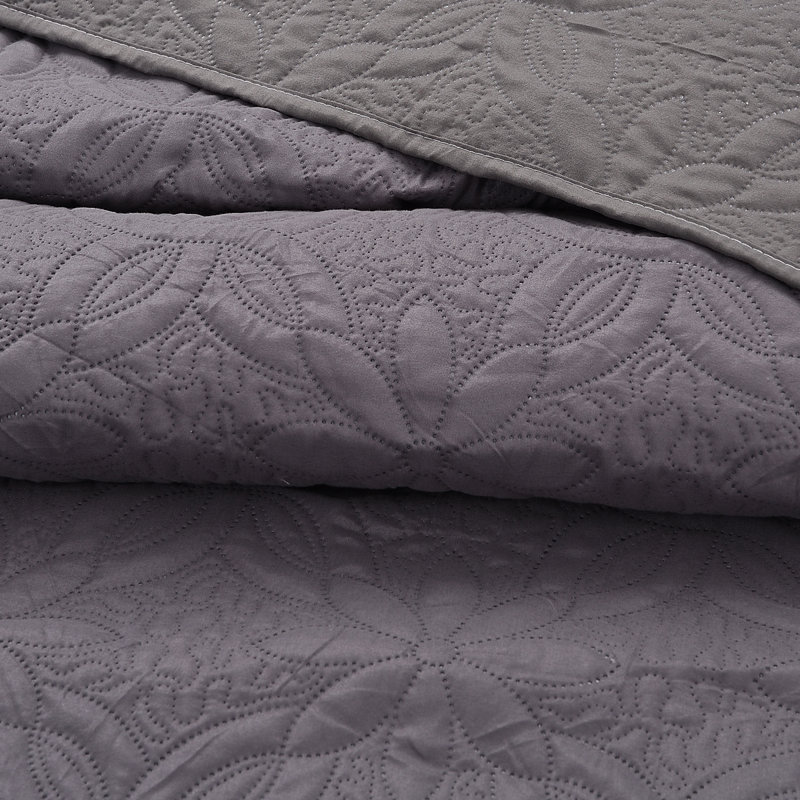 Ensemble de courtepointe en microfibre QSM0221130 3 pièces, Courtepointe pour grand lit + 2 taies décoratives, Gris clair