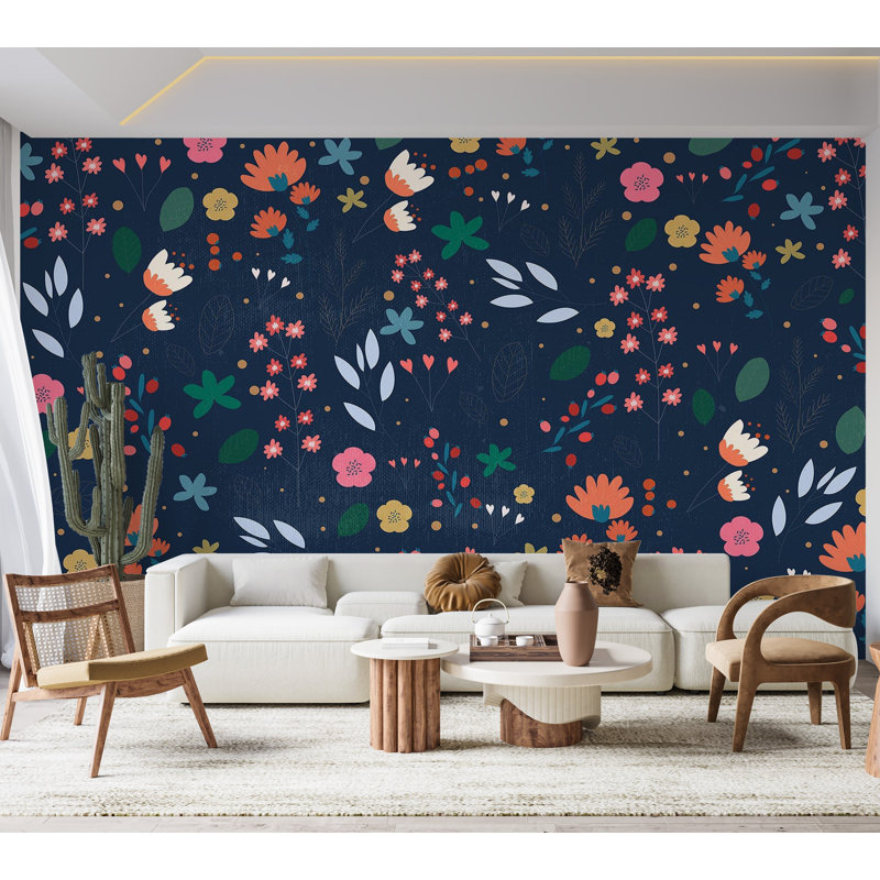 Premium Wallpaper Wall Mural - Floral Pattern Dark, 120" L x 180" W