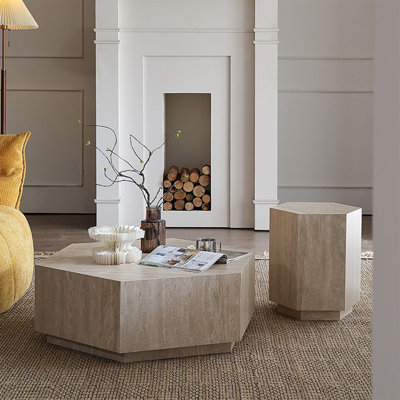 Table basse hexagonale en pierre frittée