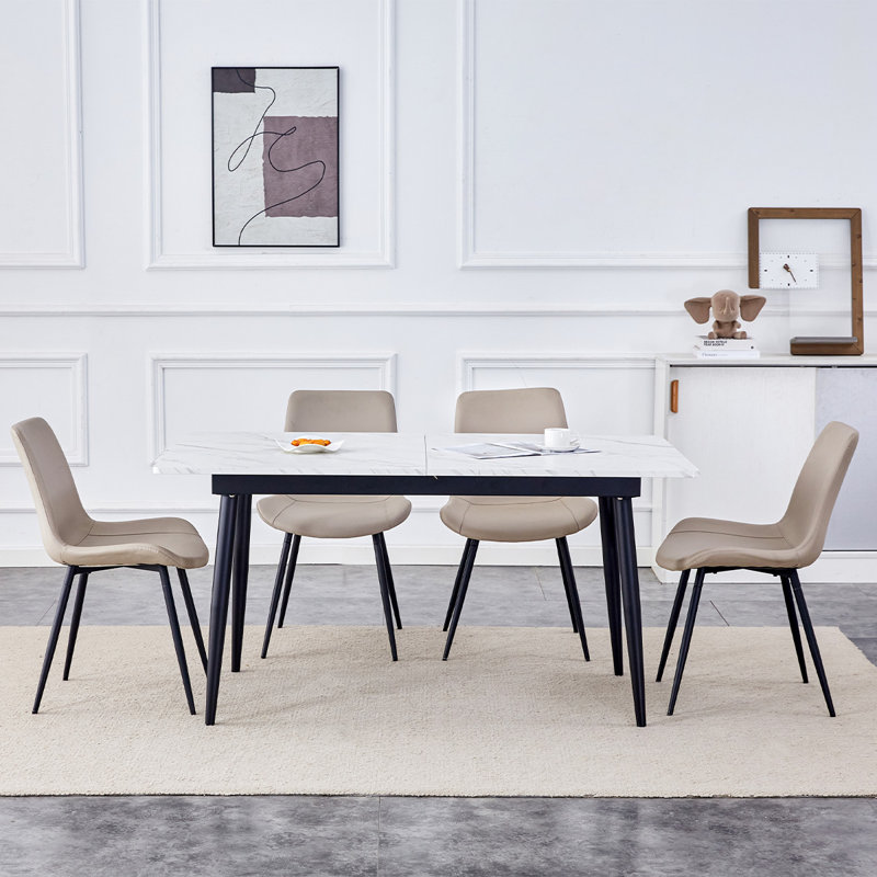 Modern Dining Table Set, Beige, 5