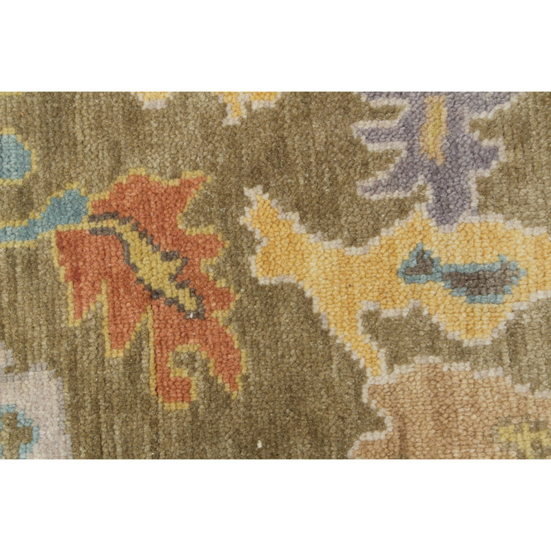 Hand Knotted Oushak Moss Rug Wool – Traditional Turkish Oushak Style Area Rug – Vintage Floral Medallion Carpets 