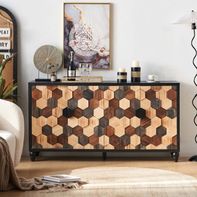 Armoire de rangement vieillie avec motif en nid d'abeille, décor moderne pour vestibule, buffet et buffet de salon
