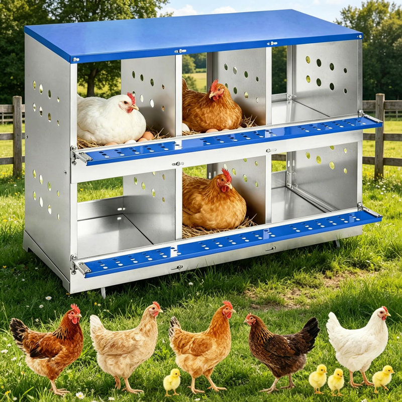 Boîte de nidification en métal pour poulets, boîte de pontage à 2 niveaux à 6/8 compartiments avec perchoir et trous de ventilation, nid de poule pour jusqu'à 6/8 poulets