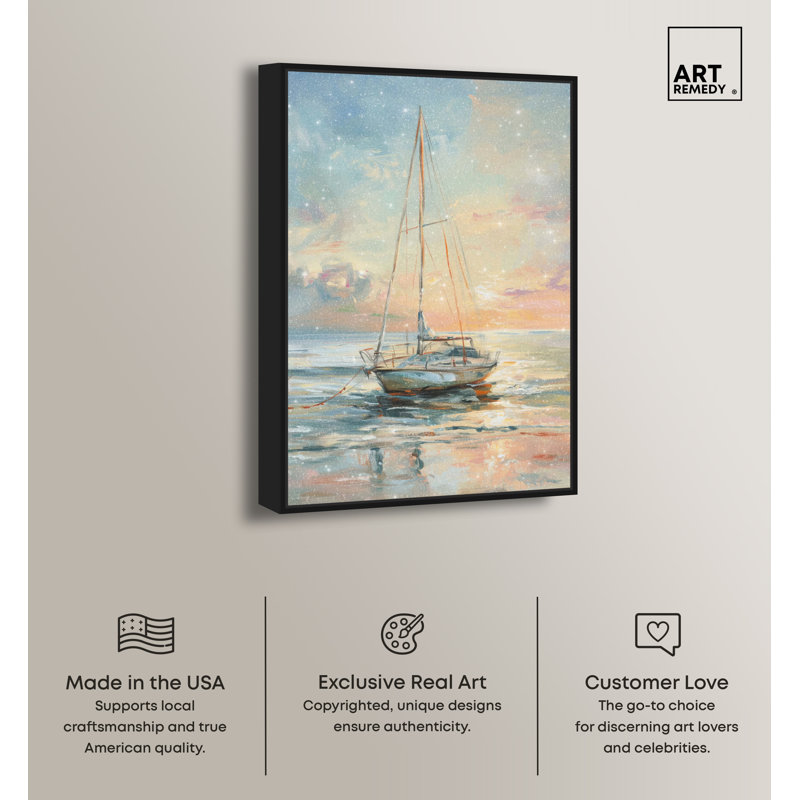 Black Framed Boat on the Shore Canvas Wall Art, 31" x 21"
