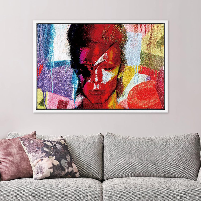David Bowie, H 16 po x l 24 po x P 1,5 po, Cadre flottant blanc