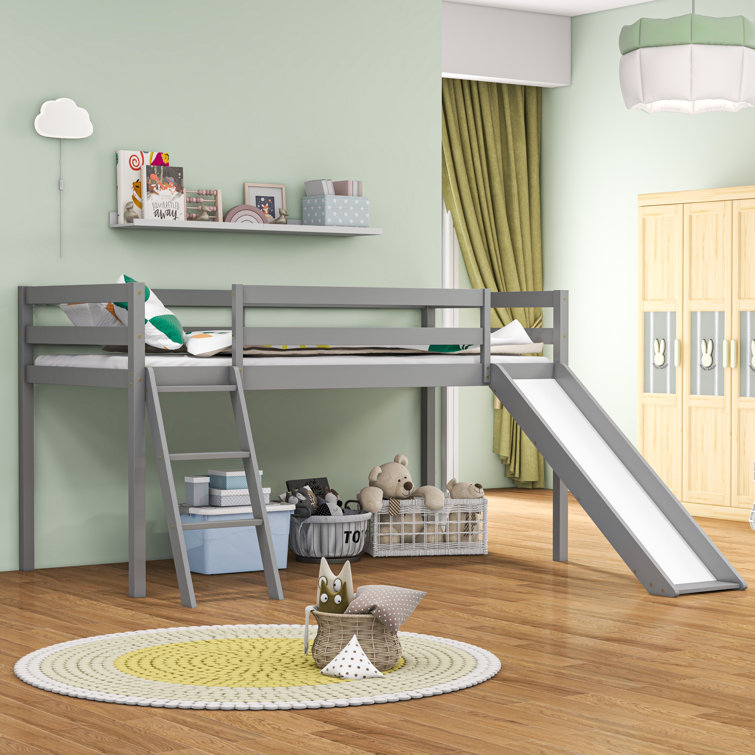 Betterhood Twin Low Loft Bed With Slide And Ladder For Kids/toddlers, Wood Sturdy Low Loft Bed, Easy To Assemble, Saving Space,no Box Spring Needed White