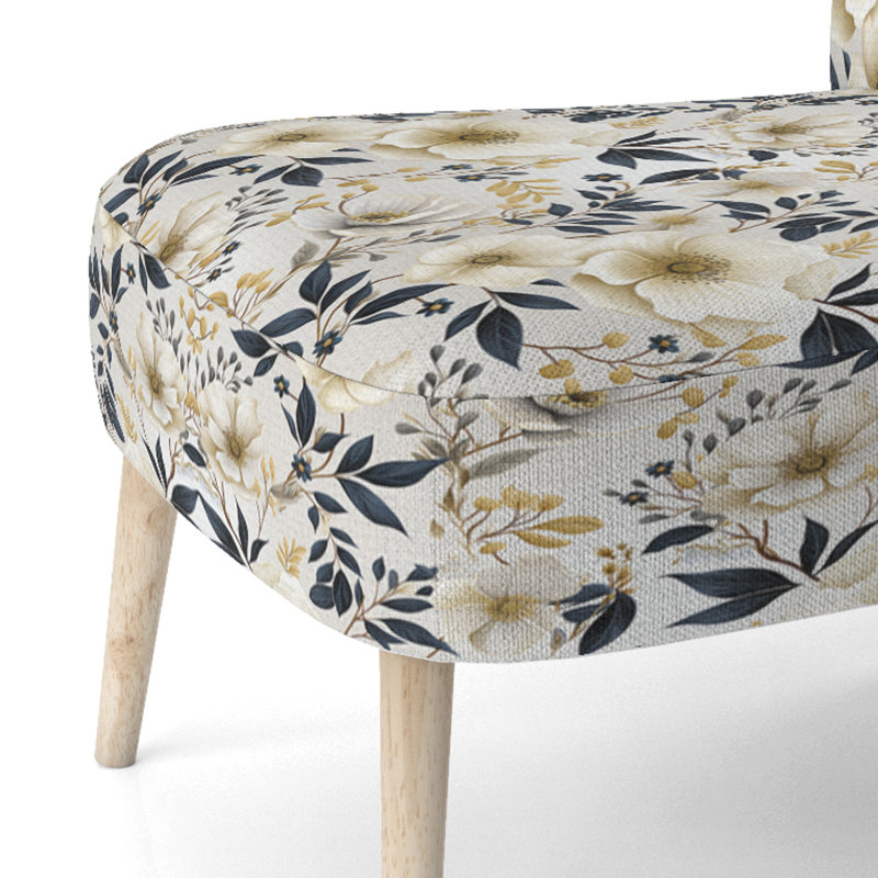 White Poppies Floral Tranquility - Upholstered Farmhouse Side Chair, Rustic Floral Accent Chair