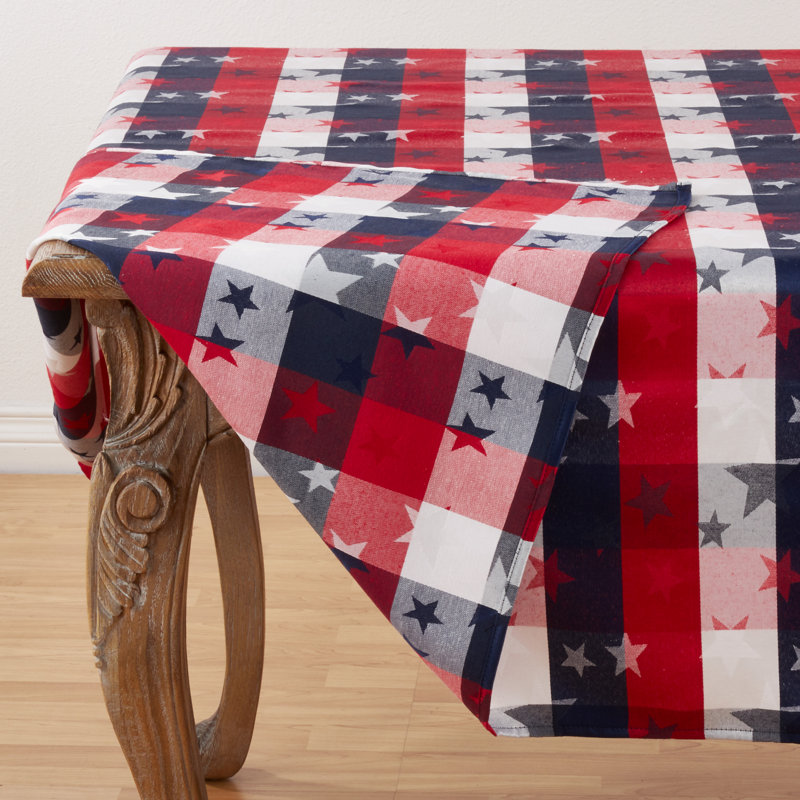 Patriotic Stars & Checkered Tablecloth – Americana Table Linen for Memorial Day, Fourth of July & Holiday Entertaining
