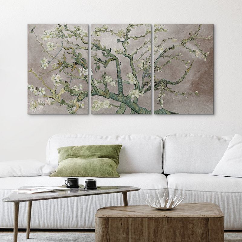 «Amandier en fleurs» par Vincent van Gogh, H 24 po x l 48 po x P 1,5 po, Muted Taupe, Toile tendue