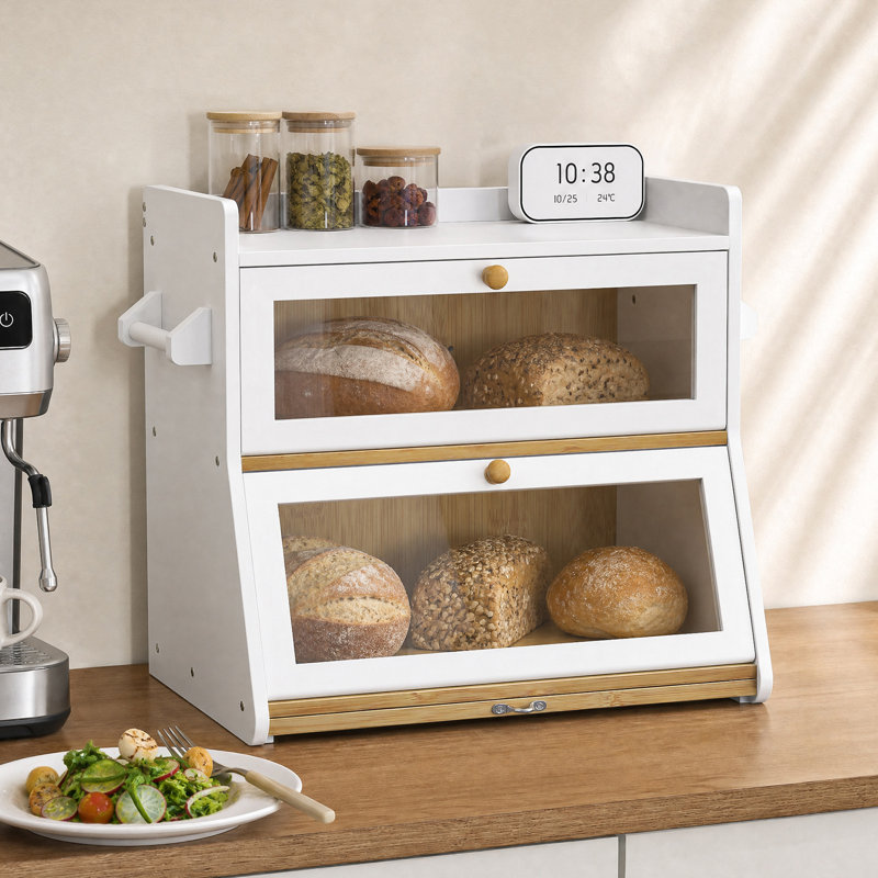 White Bread Box 2 Layers Food Storage Container, White/Beige