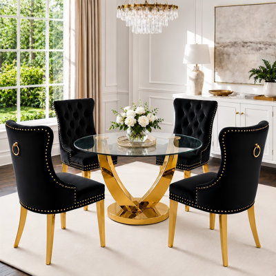 Ensemble de table de salle à manger 38,9 po pour 4 personnes, table en verre trempé avec 4 chaises rembourrées