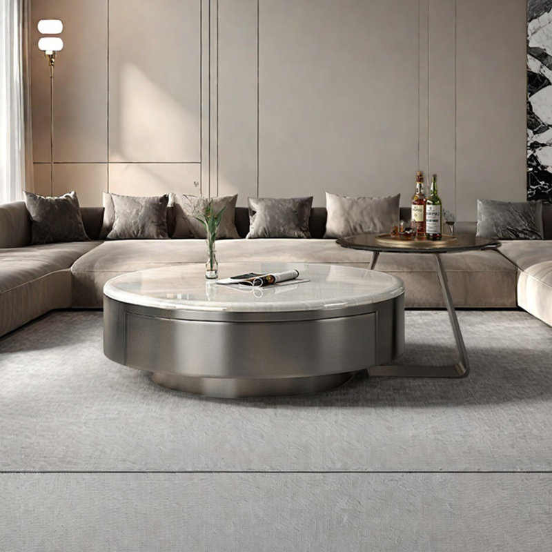 Table basse italienne ronde en marbre, Noir / blanc / transparent