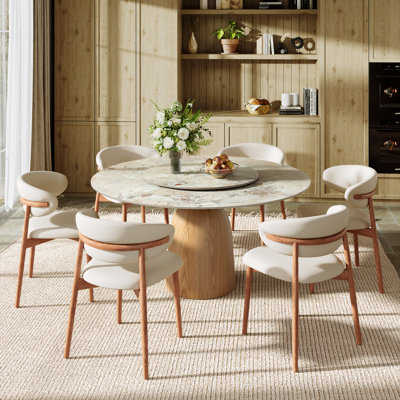 Ensemble de table de salle à manger 5,7 pièces moderne en pierre frittée amovible avec chaises en cuir de polyuréthane confortable pour 4 à 6 pièces