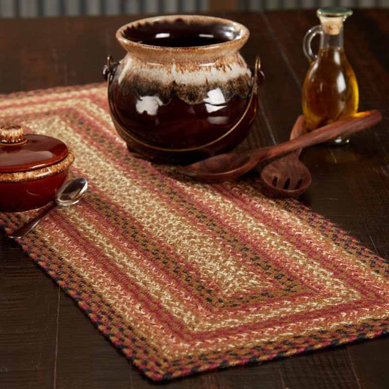 Birtwhistle Jute and Cotton Geometric Table Runner, Terra Cotta/Burgundy/Dark Tan