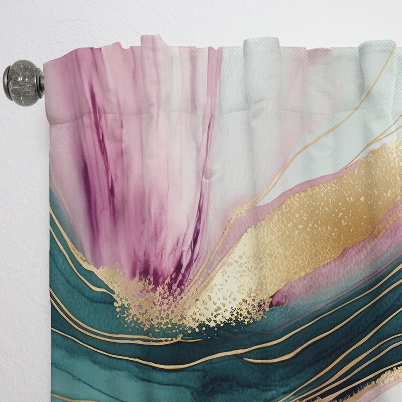 Géode abstraite rose et vert marbre III - Rideau moderne - Velours obscurcissant - 1 panneau, L 52 po x L 108 po