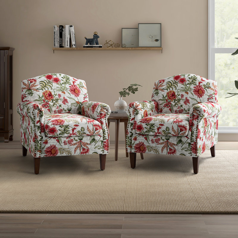 Mooresville Armchair With Nailhead Trims, Red Polyester