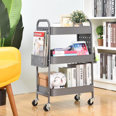 3-Tiers Stainless Steel Utility Cart with Wheels,17.7*11.8*29.5 inch Rolling Cart,Metal Cart, Salon Trolley Cart,Kitchen Storage Cart,Bathroom Cart,Metal Cart