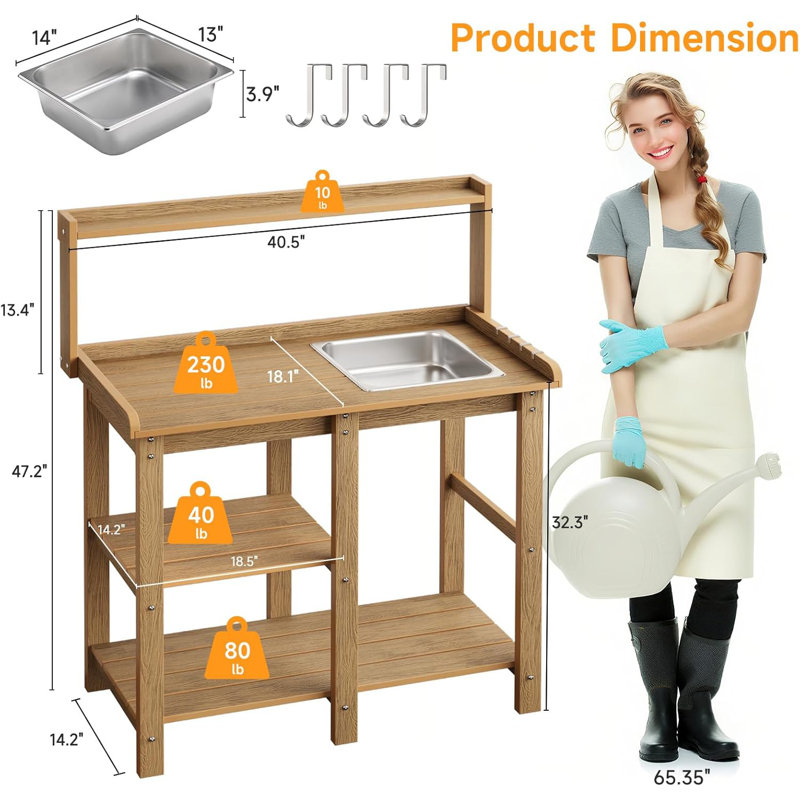 Banc de rempotage, table de rempotage d'extérieur avec lavabo amovible