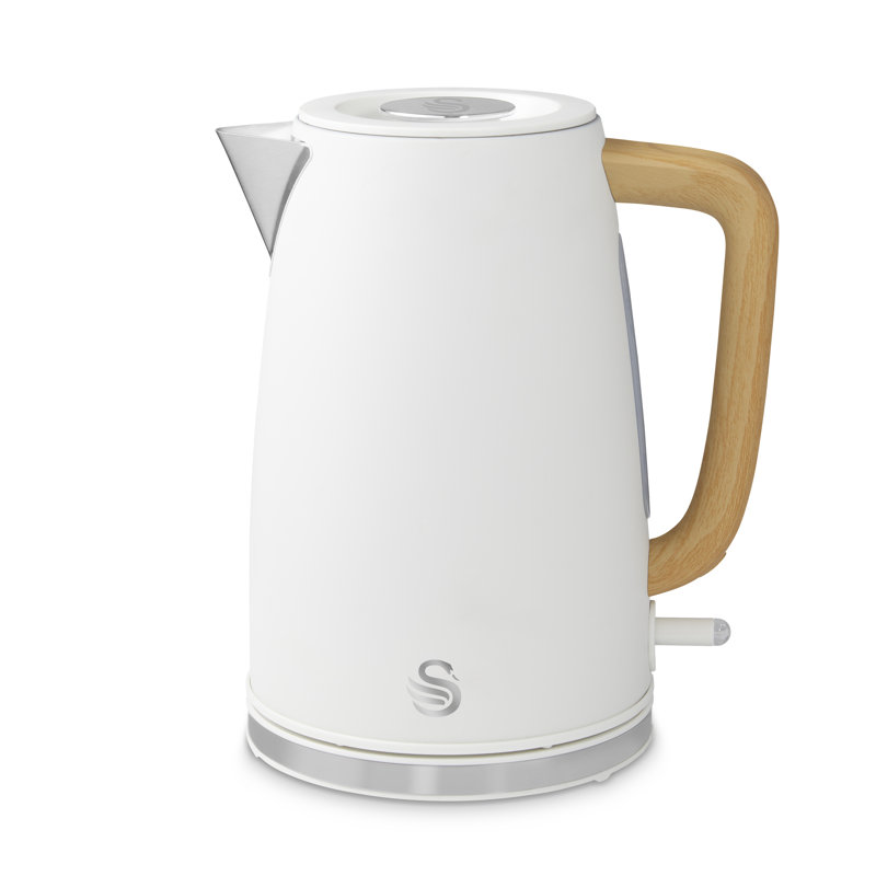 Swan SK19024 Fjord Jug Kettle with Rapid Boil, 360 Degree Swivel Base, Wood Effect Handle, 1.7L, 3000W, White