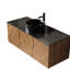 Meuble-lavabo de 48 po avec lavabo rond en céramique noir, motif de pierre, chêne brun, comptoir fritté avec armoire de rangement à fermeture en douceur, grain, conception diagonale,