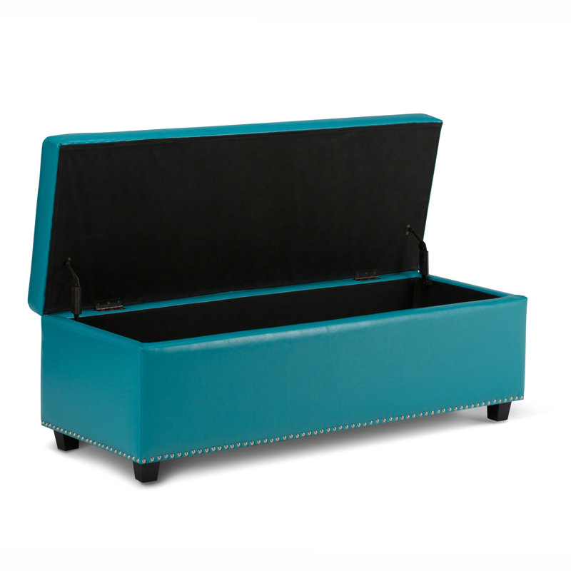 Hamilton 48"W Upholstered Vegan Leather Transitional Rectangular Lift-Up Storage Ottoman Bench with Nailhead Trim