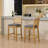 Full Solid Wood Rattan-Back Bar Stool, Matte Linen Cushion With High-Resilience Foam & S-Springs, Ideal For Rustic/Natural Style Kitchen Island, Low Bar In Dining Room & Café,Set Of 2-790950449