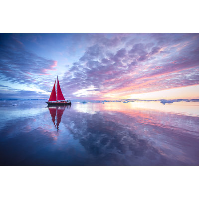 Red Sail Boat, Greenland by Kertu_ee - Wrapped Canvas Print