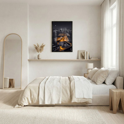 «Cargo Ship and Port Cranes at Industrial Harbor at Night», art mural sur toile