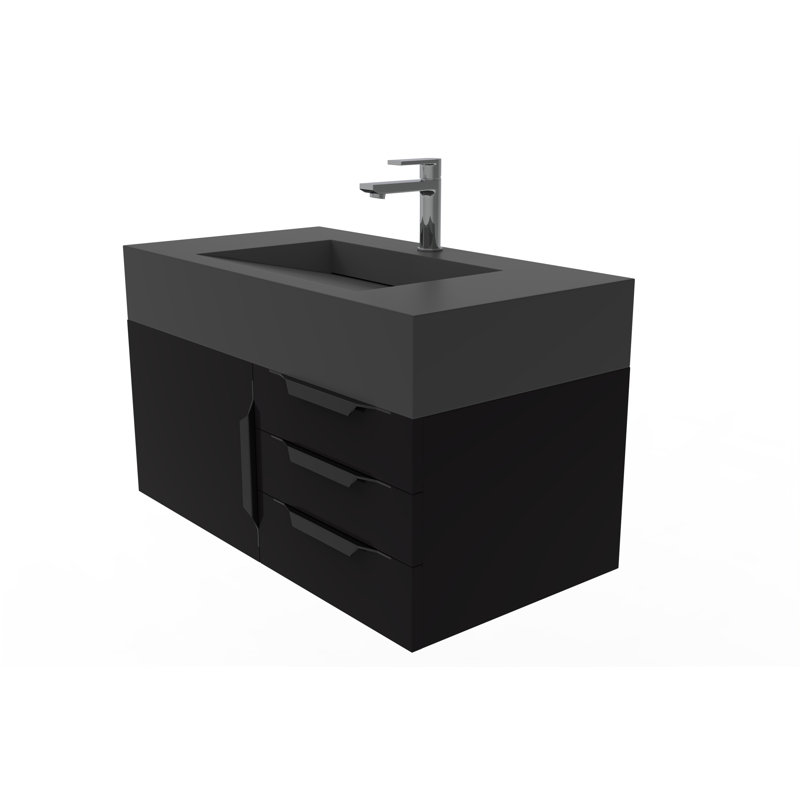 Nile 36" Wall-Mounted Single Bathroom Vanity Set, Black, Black, Black