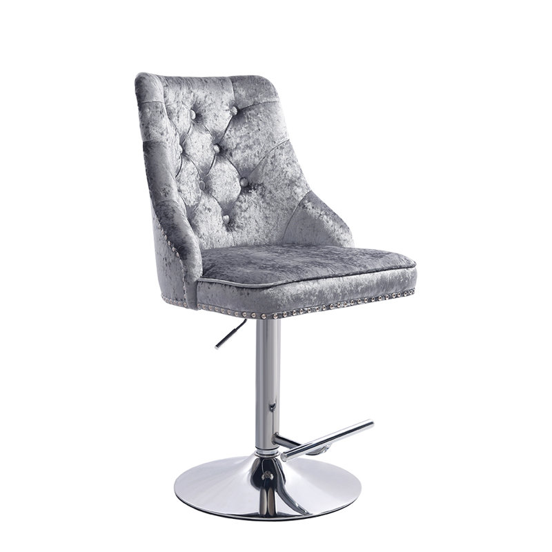 Alaniz Height Adjustable Swivel Bar Stool Counter Stool, Silver Grey